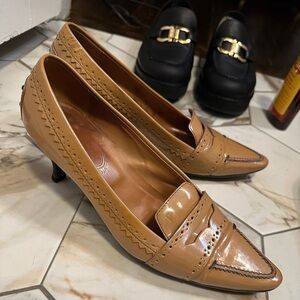 Tod's Patent Leather Pointed Toe Penny Loafer Heel
